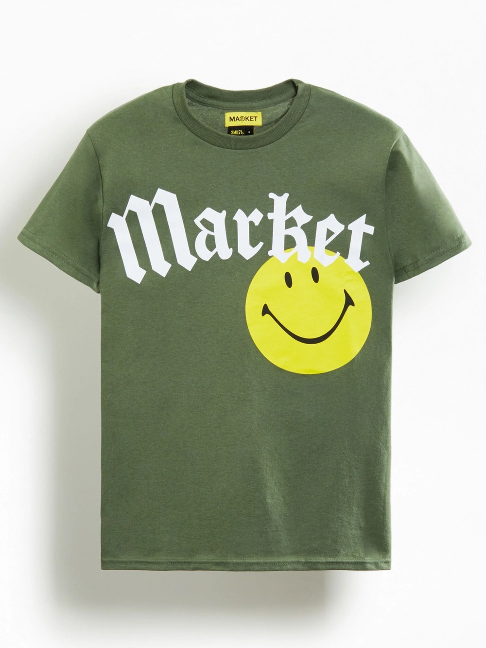 Market x Smiley Green Short Sleeve T-Shirt with Yellow Smile Graphic Size XL